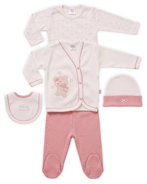 Conjunto Rosa en Punto Inglés | 100% Algodón Pima | 5 piezas